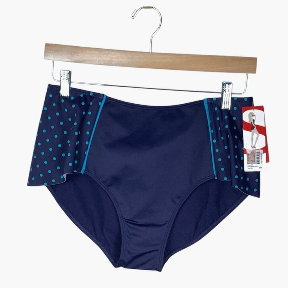 SPANX Navy Polka Dot Skirted Shaping Bikini Bottom Size 12 - Picture 3 of 10